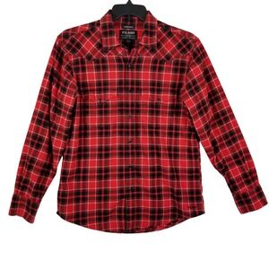 Filson Mens Western Trim Fit Plaid Flannel Shirt Red Black Pearl Snap Sz M